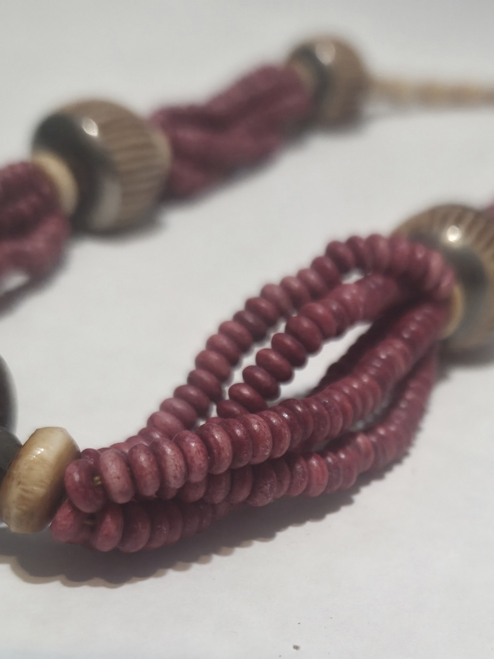 Vintage Pakistani Carved & Dyed Camel Bone Bead Necklace Authentic